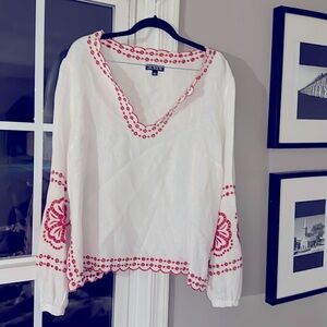 J-crew liinen embroidered boho shirt